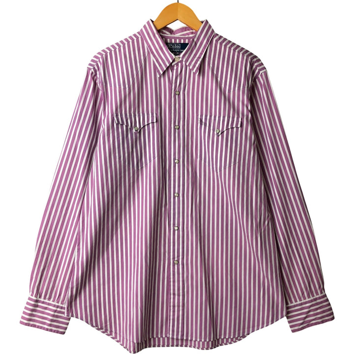 Ralph Lauren POLO by Ralph Lauren NEW CLASSIC WESTERN Stripe Pattern Long Sleeve Western Shirt, Men's Size L cotton Purple type red-purple Vintage Second Hand