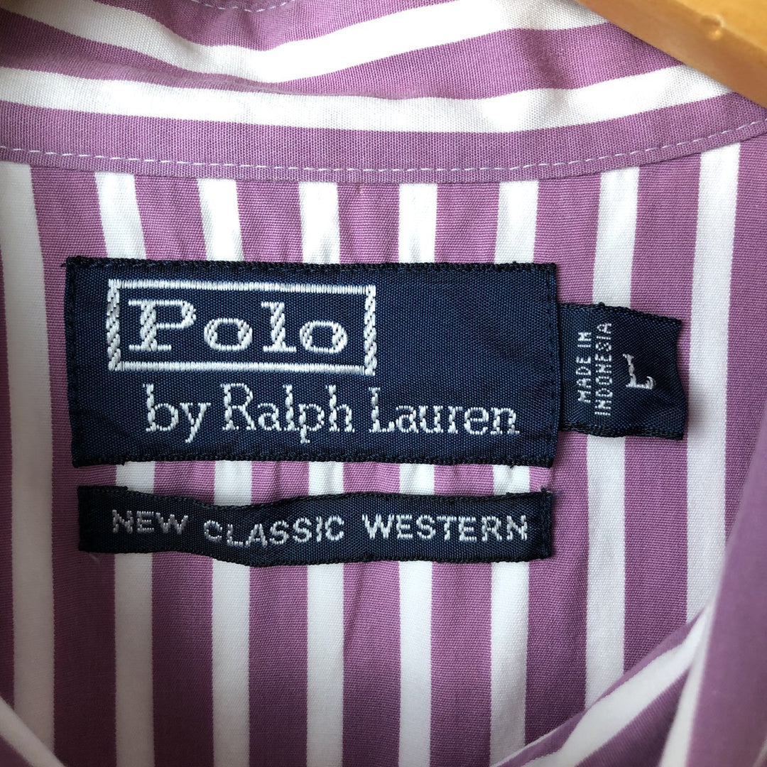 Ralph Lauren POLO by Ralph Lauren NEW CLASSIC WESTERN Stripe Pattern Long Sleeve Western Shirt, Men's Size L cotton Purple type red-purple Vintage Second Hand