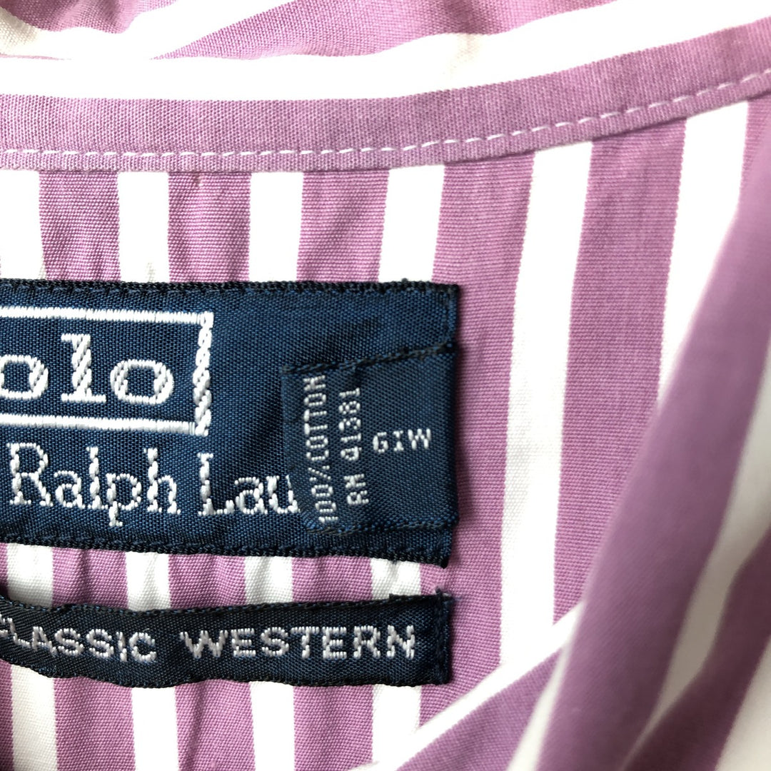 Ralph Lauren POLO by Ralph Lauren NEW CLASSIC WESTERN Stripe Pattern Long Sleeve Western Shirt, Men's Size L cotton Purple type red-purple Vintage Second Hand