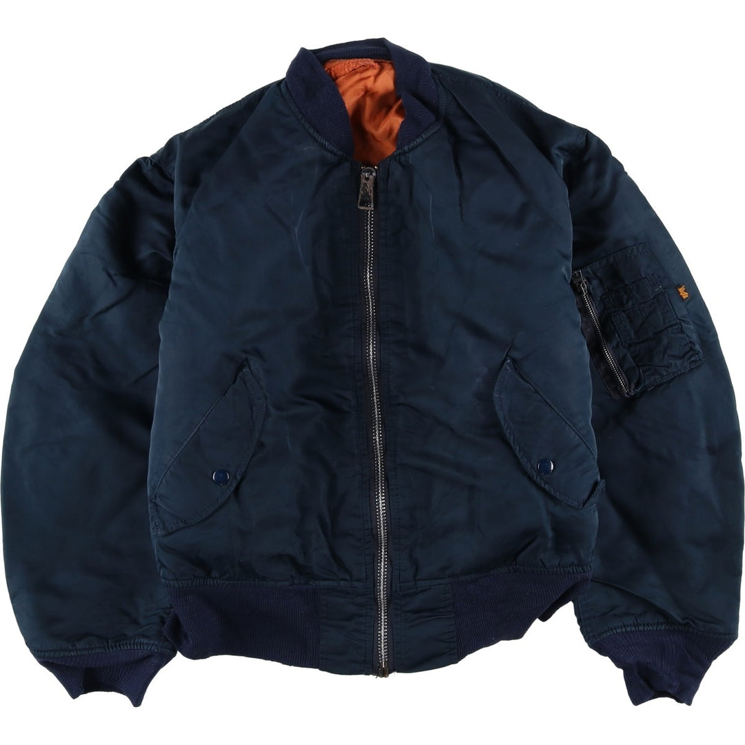 90'S civilian Alpha MA-1 style padded military flight jacket, made in the USA, men's size M, vintage Nylon navy blue type Vintage Second Hand