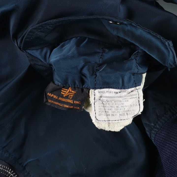 90'S civilian Alpha MA-1 style padded military flight jacket, made in the USA, men's size M, vintage Nylon navy blue type Vintage Second Hand