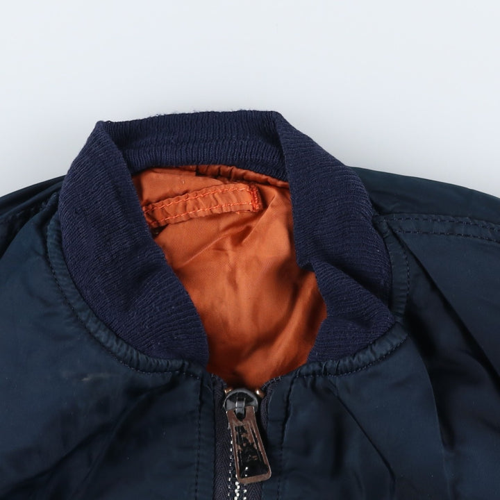 90'S civilian Alpha MA-1 style padded military flight jacket, made in the USA, men's size M, vintage Nylon navy blue type Vintage Second Hand