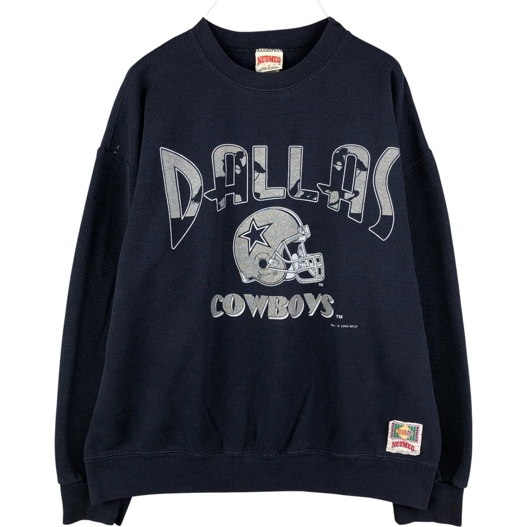 Vintage 90'S Nutmeg Dallas Cowboys Print Sweatshirt, Made in USA, Men's Size Large cotton navy blue type Vintage Second Hand