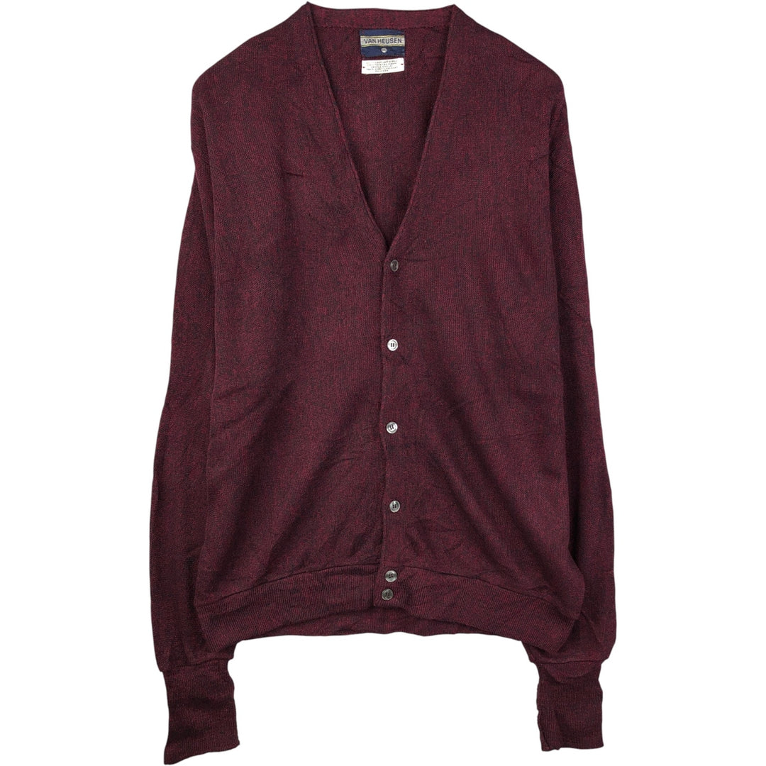 Vintage 1970'S Van Heusen acrylic knit cardigan, made in the USA, size M, men's. Oron Acrylic wine-red Vintage Second Hand