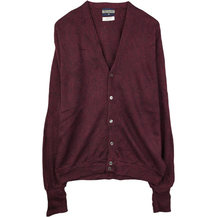 Vintage 1970'S Van Heusen acrylic knit cardigan, made in the USA, size M, men's. Oron Acrylic wine-red Vintage Second Hand