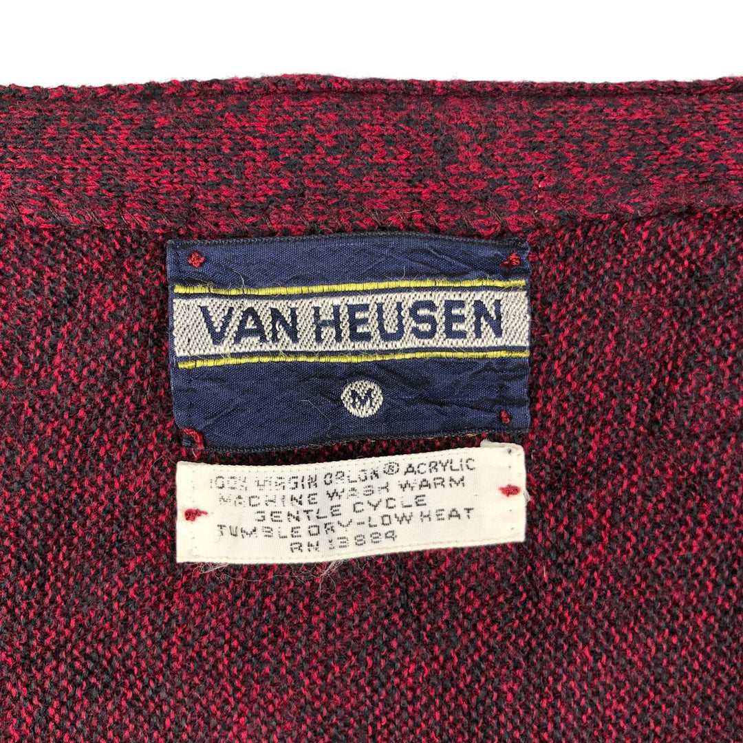 Vintage 1970'S Van Heusen acrylic knit cardigan, made in the USA, size M, men's. Oron Acrylic wine-red Vintage Second Hand