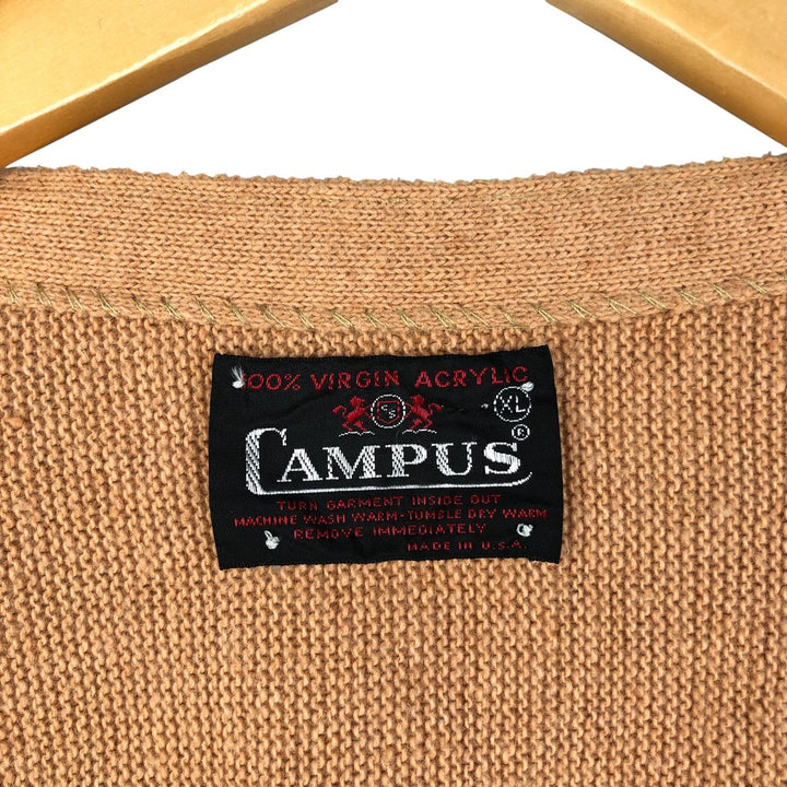 Vintage 70'S Campus acrylic knit cardigan, made in the USA, men's size XL acrylic orange type Vintage Second Hand