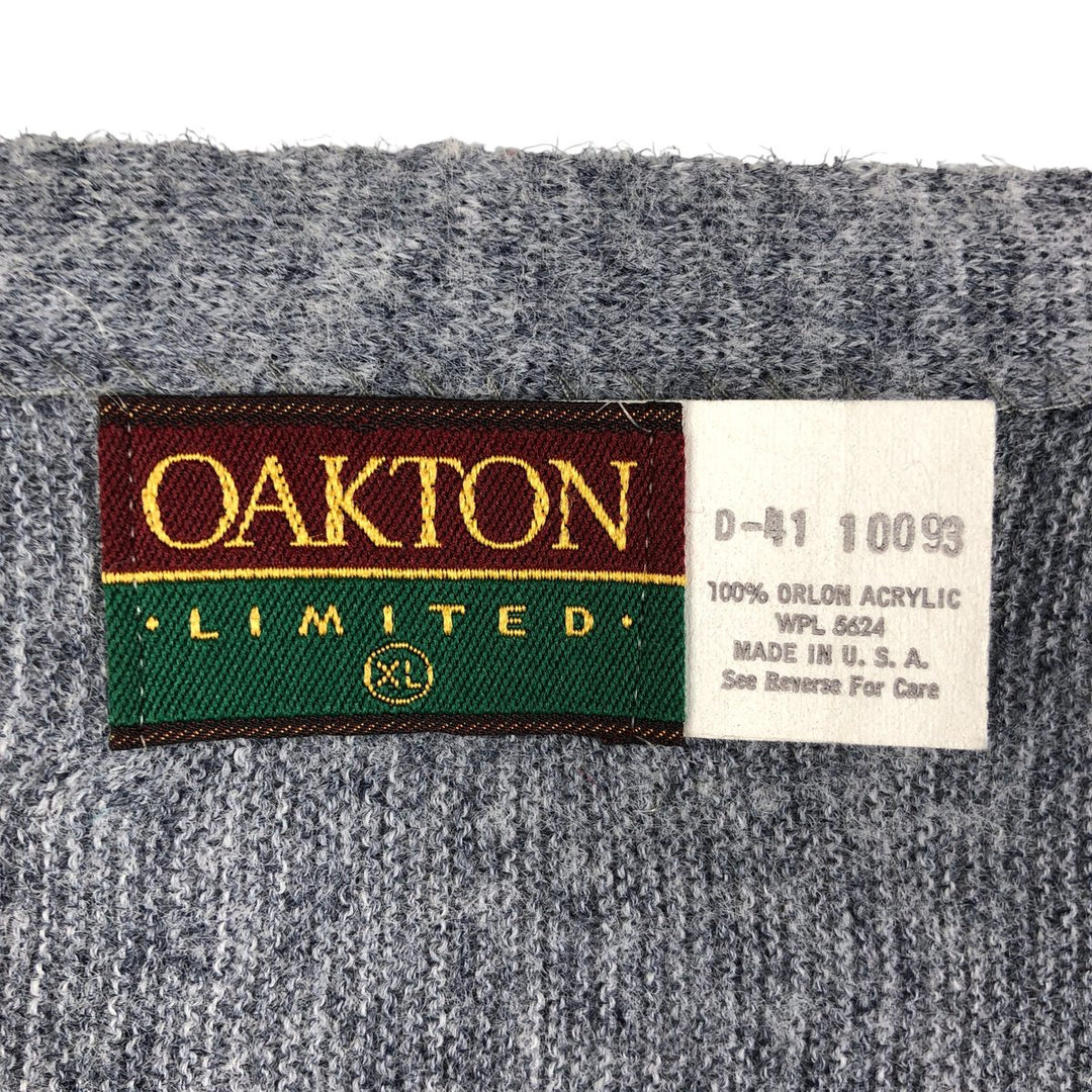 Vintage 80s-90'S OKATON acrylic knit cardigan, made in the USA, men's size XL Oron Acrylic gray type Vintage Second Hand