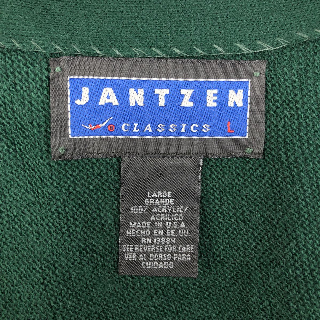 Vintage 90'S Jantzen Classics acrylic knit cardigan, made in the USA, size L, men's acrylic Green type dark green Vintage Second Hand