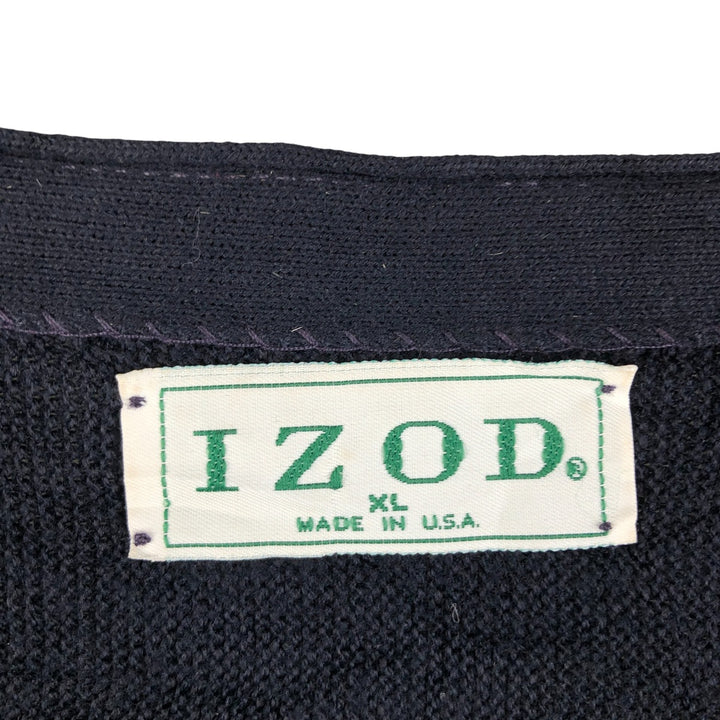 90'S IZOD acrylic knit cardigan, made in the USA, men's size XL, vintage unclear navy blue type Vintage Second Hand