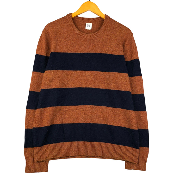 2000'S GAP Striped Pattern Nylon and Merino Wool Knit Sweater, Men's Size L Merino wool brown type Vintage Second Hand