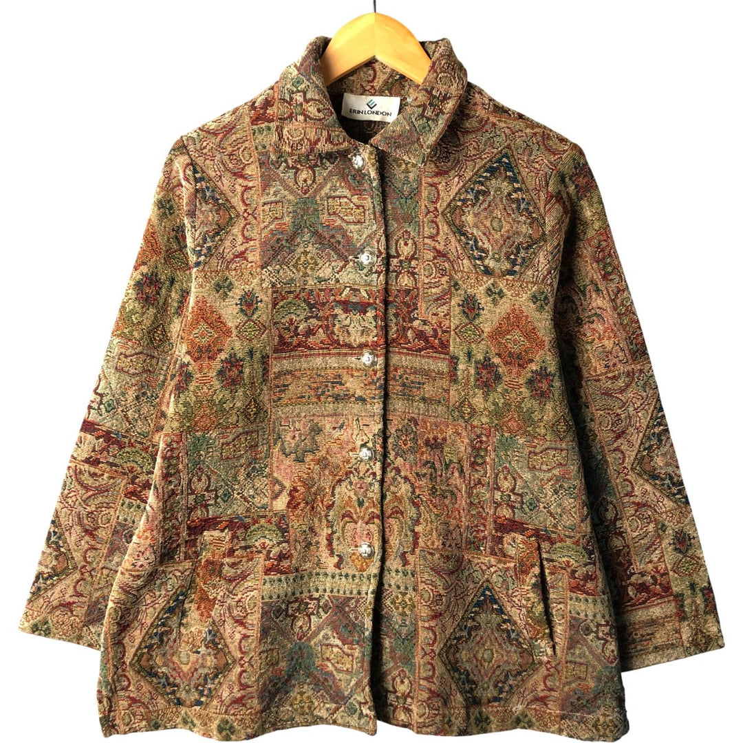 90'S Erin London all-over print Gobelin jacket, women's size XL, vintage polyester brown type Vintage Second Hand