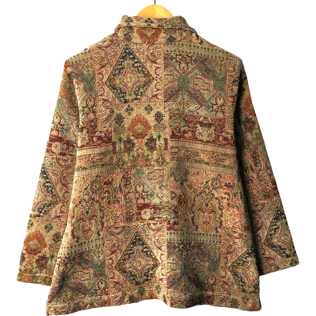 90'S Erin London all-over print Gobelin jacket, women's size XL, vintage polyester brown type Vintage Second Hand