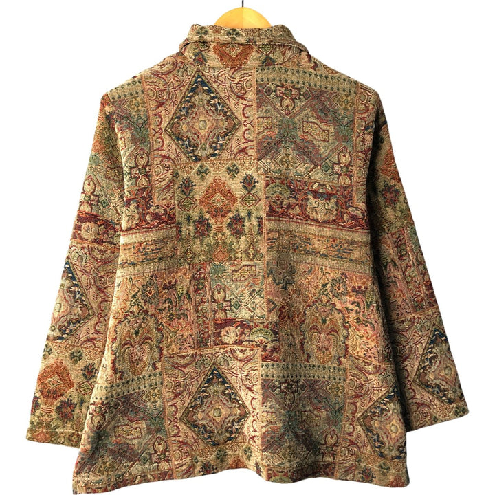 90'S Erin London all-over print Gobelin jacket, women's size XL, vintage polyester brown type Vintage Second Hand