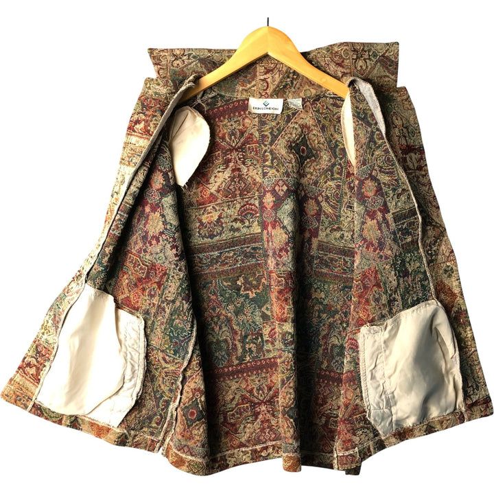 90'S Erin London all-over print Gobelin jacket, women's size XL, vintage polyester brown type Vintage Second Hand