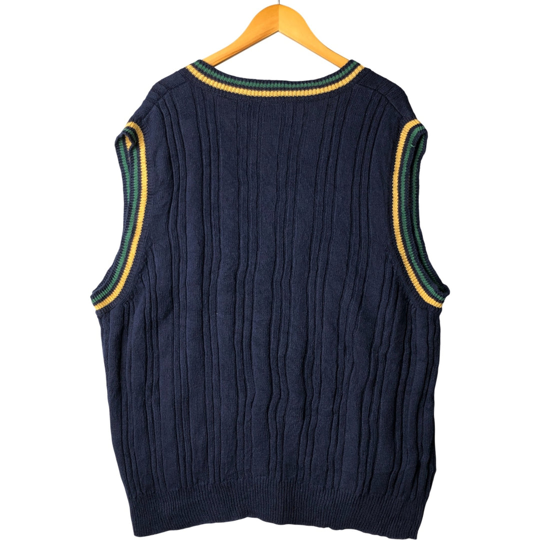 CAMBRIDGE Cable Knit V-Neck Cotton Knit Vest, Men's Size XL Lamb wool navy blue type Vintage Second Hand
