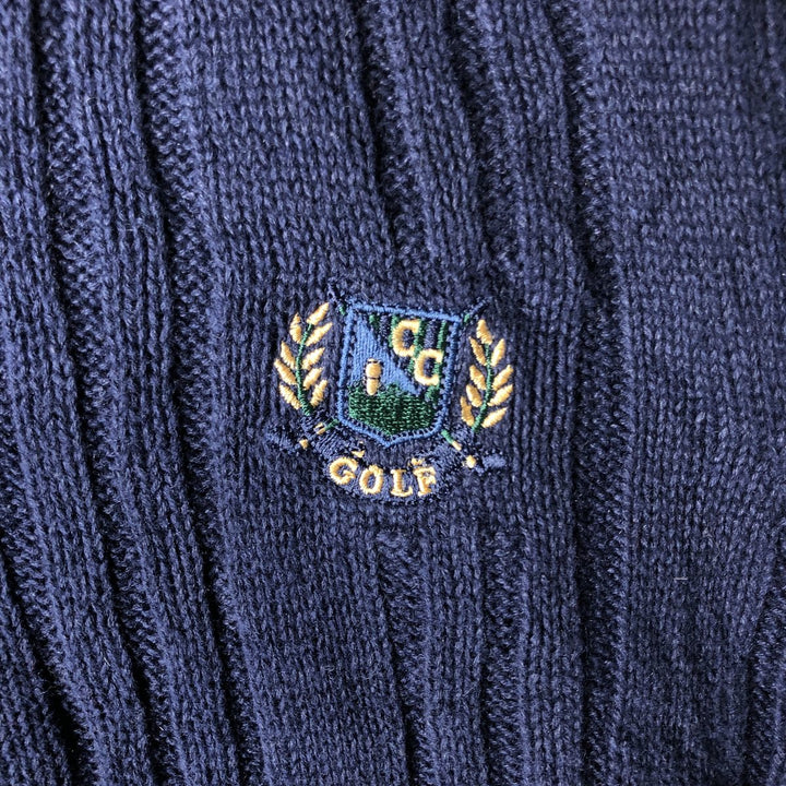 CAMBRIDGE Cable Knit V-Neck Cotton Knit Vest, Men's Size XL Lamb wool navy blue type Vintage Second Hand