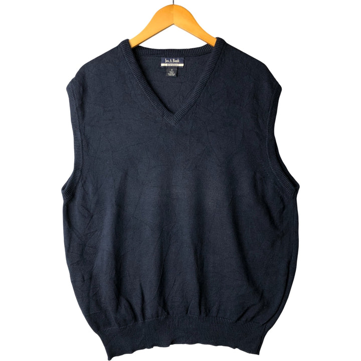 Jos. A. Bank V-neck cotton knit vest, made in the USA, size M cotton navy blue type Vintage Second Hand