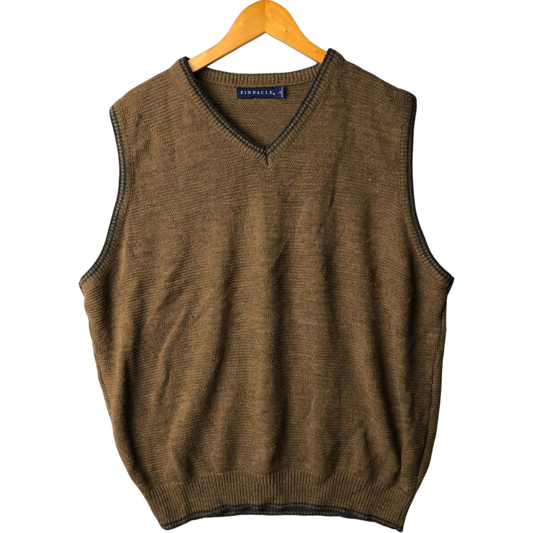 Vintage 90'S PINNACLE Diamond Pattern V-Neck Acrylic Knit Vest, Made in USA, Men's Size L acrylic brown type Vintage Second Hand