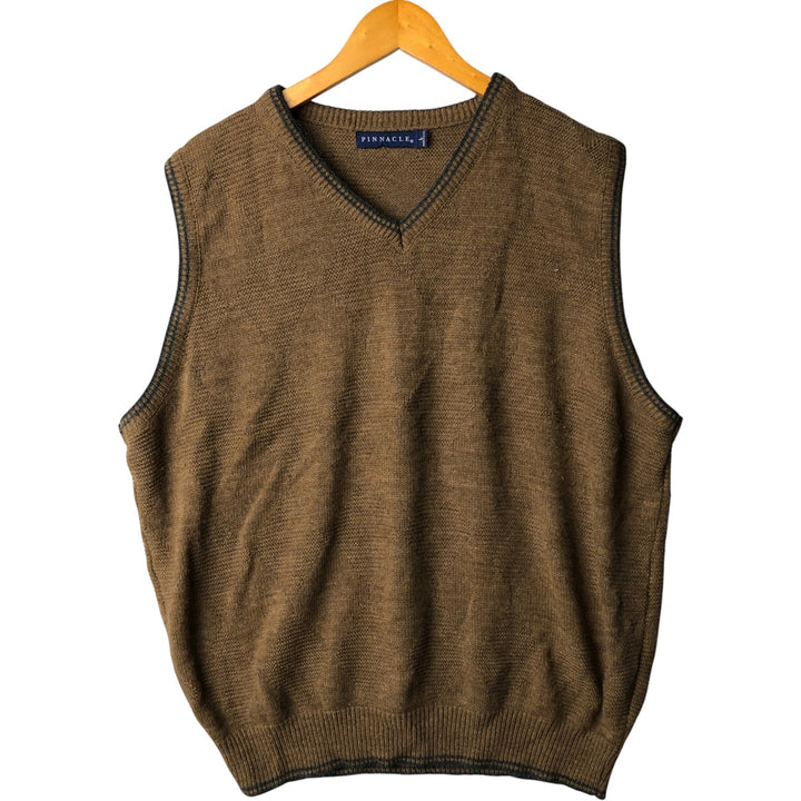 Vintage 90'S PINNACLE Diamond Pattern V-Neck Acrylic Knit Vest, Made in USA, Men's Size L acrylic brown type Vintage Second Hand