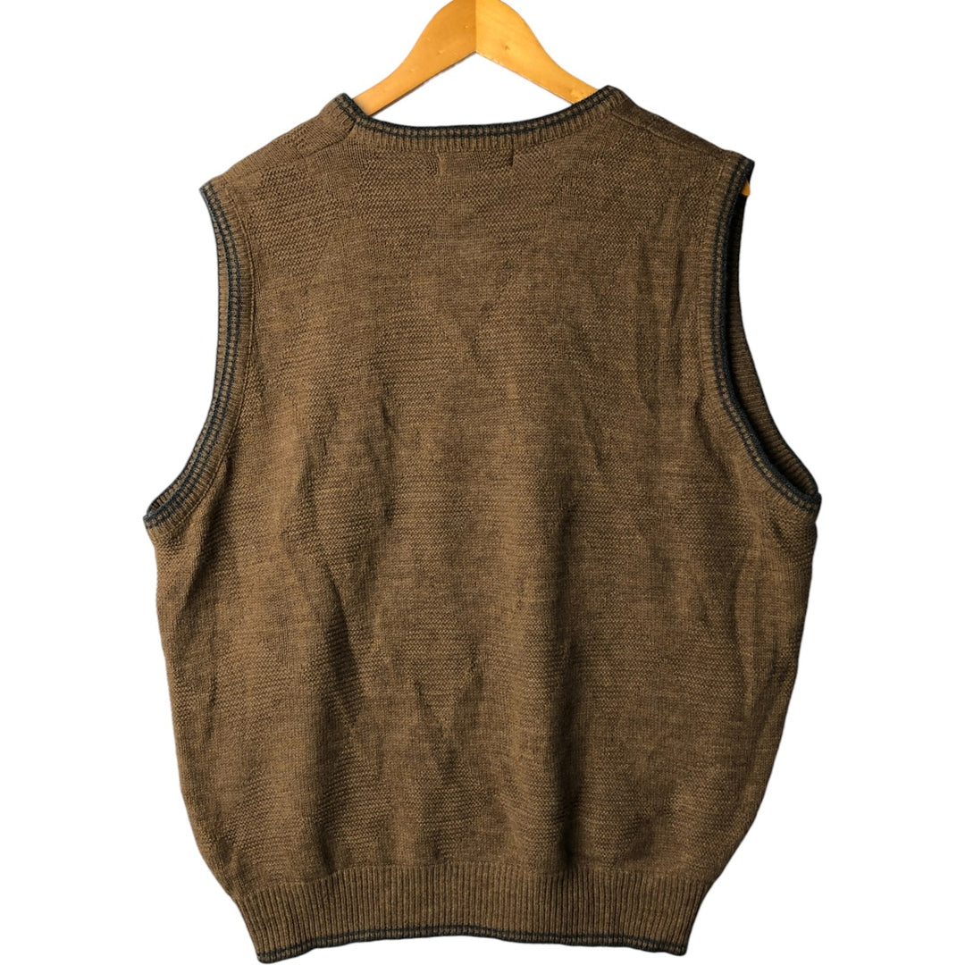 Vintage 90'S PINNACLE Diamond Pattern V-Neck Acrylic Knit Vest, Made in USA, Men's Size L acrylic brown type Vintage Second Hand