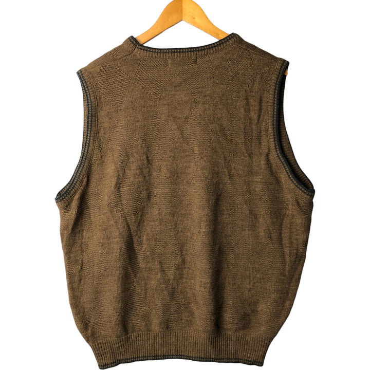 Vintage 90'S PINNACLE Diamond Pattern V-Neck Acrylic Knit Vest, Made in USA, Men's Size L acrylic brown type Vintage Second Hand