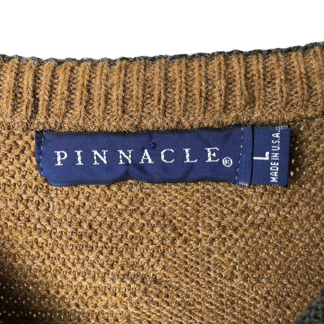 Vintage 90'S PINNACLE Diamond Pattern V-Neck Acrylic Knit Vest, Made in USA, Men's Size L acrylic brown type Vintage Second Hand