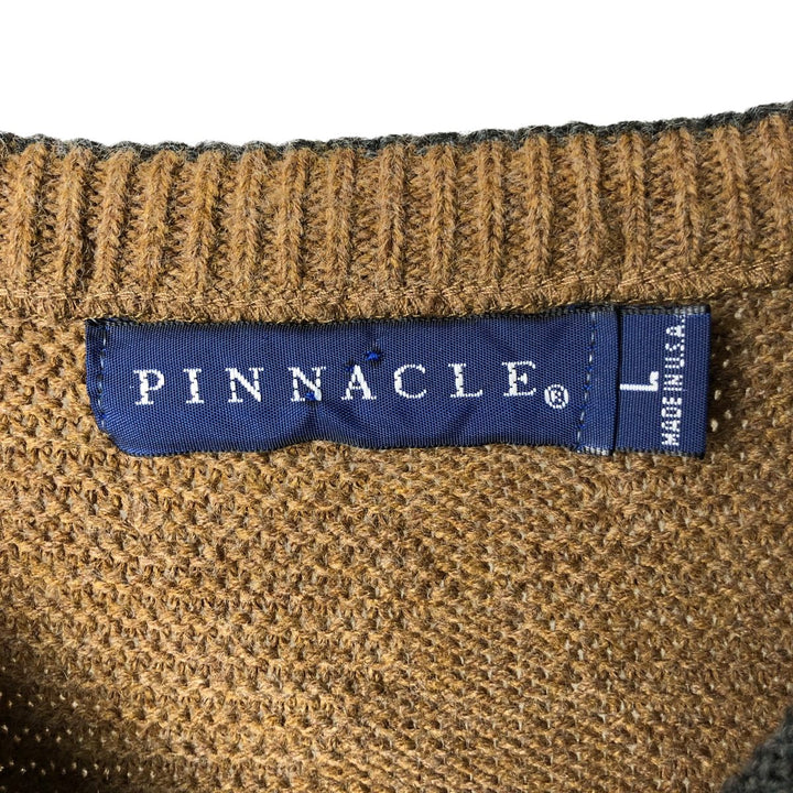 Vintage 90'S PINNACLE Diamond Pattern V-Neck Acrylic Knit Vest, Made in USA, Men's Size L acrylic brown type Vintage Second Hand