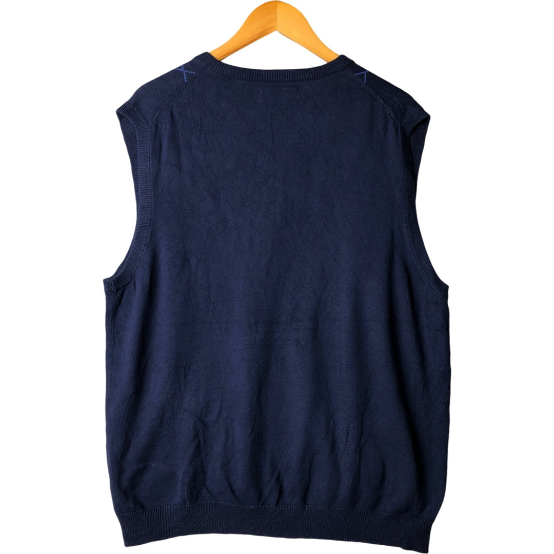 CHAPS Diamond Pattern V-Neck Cotton Knit Vest, Men's Size L cotton navy blue type Vintage Second Hand