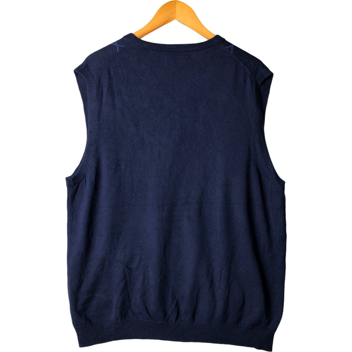 CHAPS Diamond Pattern V-Neck Cotton Knit Vest, Men's Size L cotton navy blue type Vintage Second Hand