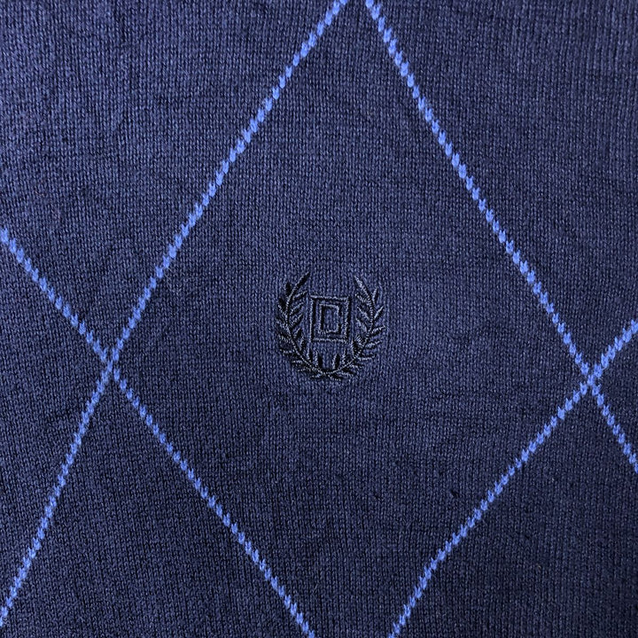 CHAPS Diamond Pattern V-Neck Cotton Knit Vest, Men's Size L cotton navy blue type Vintage Second Hand