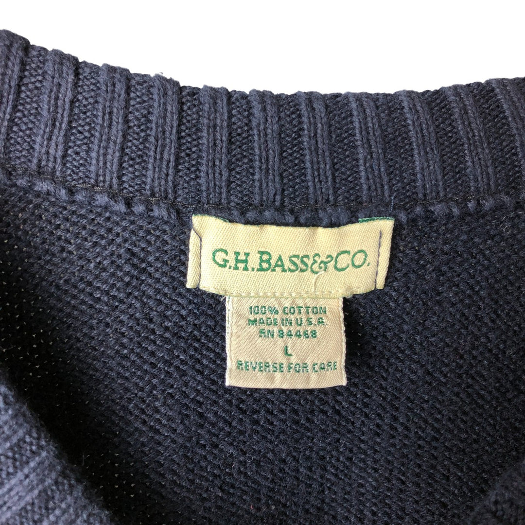 GHBass V-neck cotton knit vest, made in the USA, men's size L cotton navy blue type Vintage Second Hand