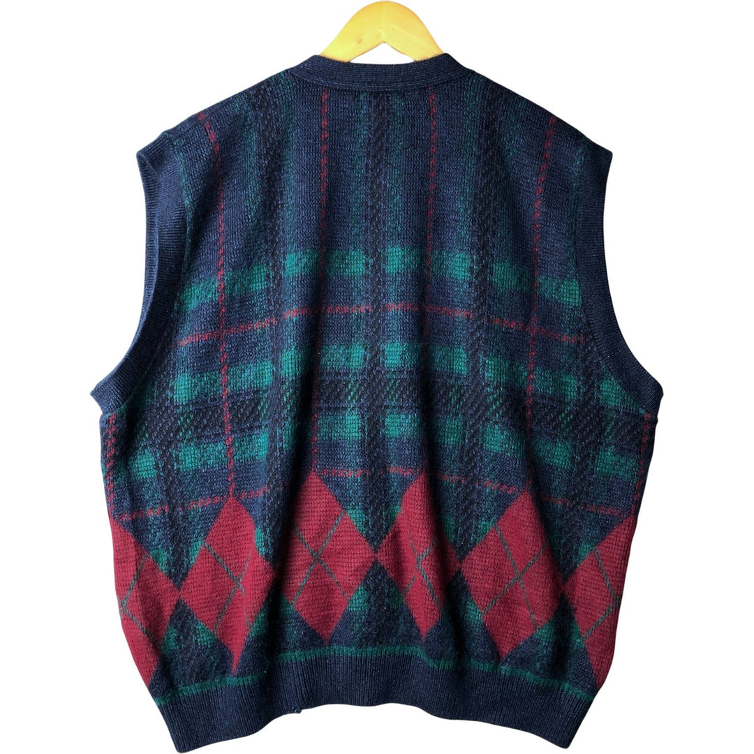 Jantzen Check Pattern Diamond Pattern Open-Front Acrylic Vest, Made in USA, Men's Size L acrylic Blue type light blue Vintage Second Hand