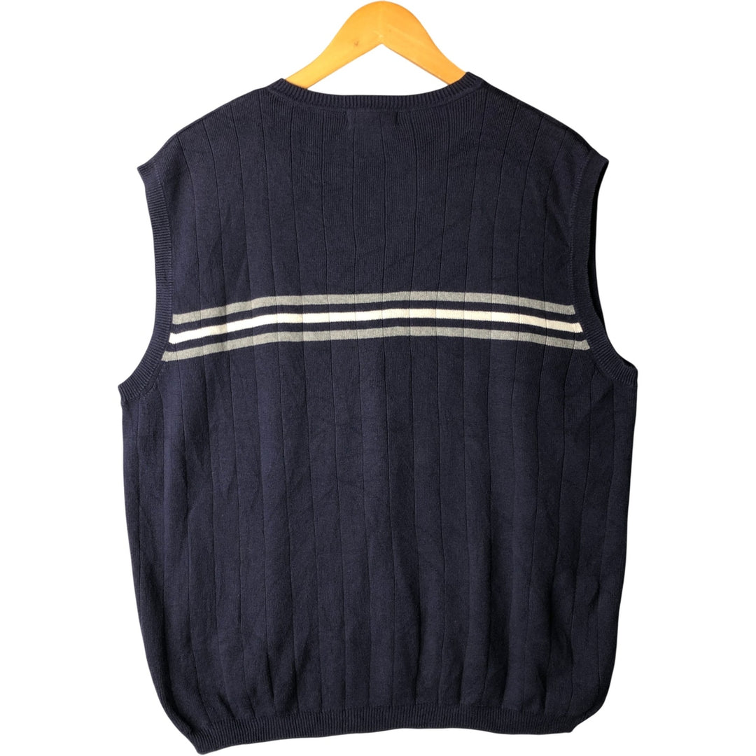 90'S Vintage Nautica V-neck cotton knit vest, Men's XL cotton navy blue type Vintage Second Hand