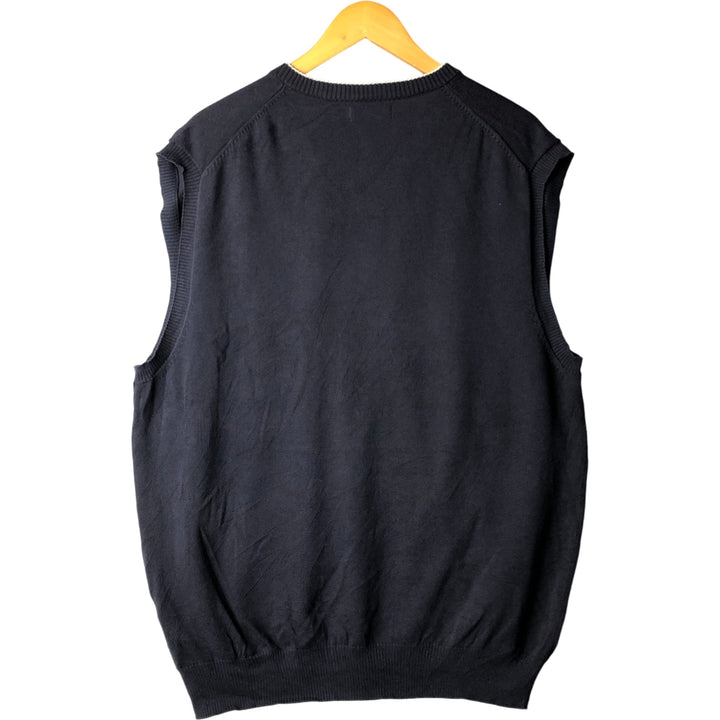 NAUTICA V-neck cotton knit vest, men's size XL cotton navy blue type Vintage Second Hand