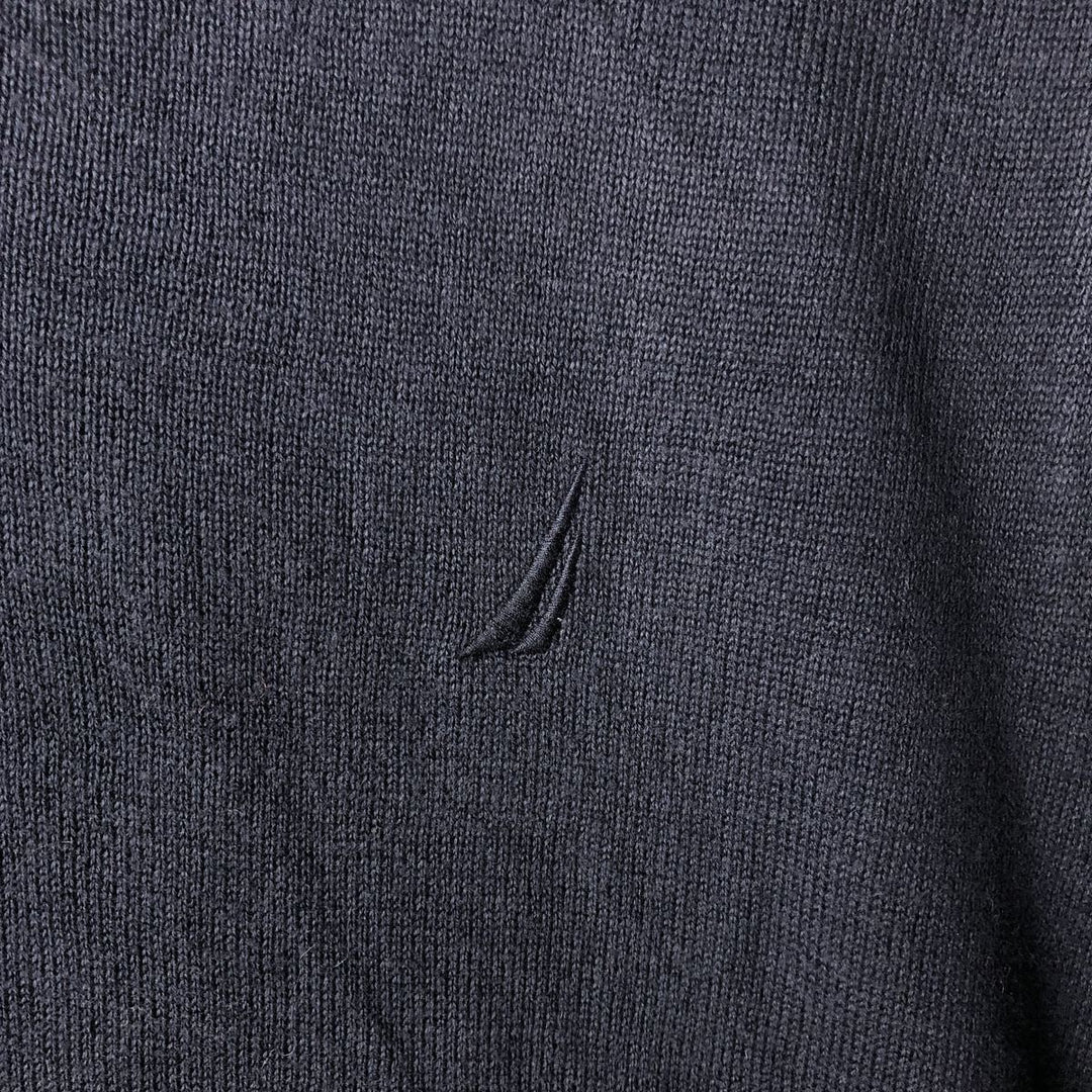 NAUTICA V-neck cotton knit vest, men's size XL cotton navy blue type Vintage Second Hand