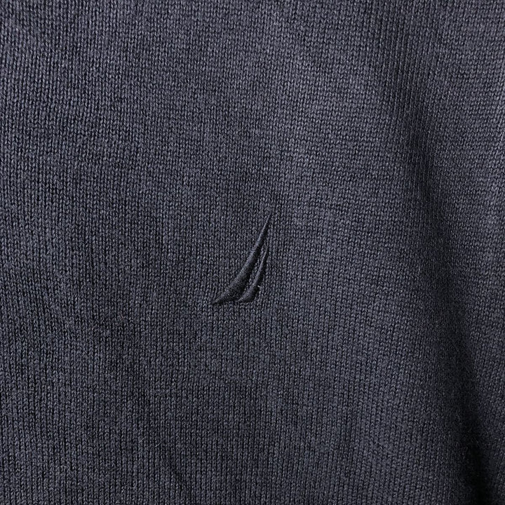 NAUTICA V-neck cotton knit vest, men's size XL cotton navy blue type Vintage Second Hand