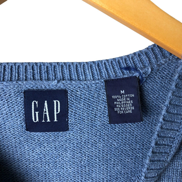 90'S GAP Vintage Ribbed V-Neck Cotton Knit Vest, Men's Size Medium cotton Blue type light blue Vintage Second Hand