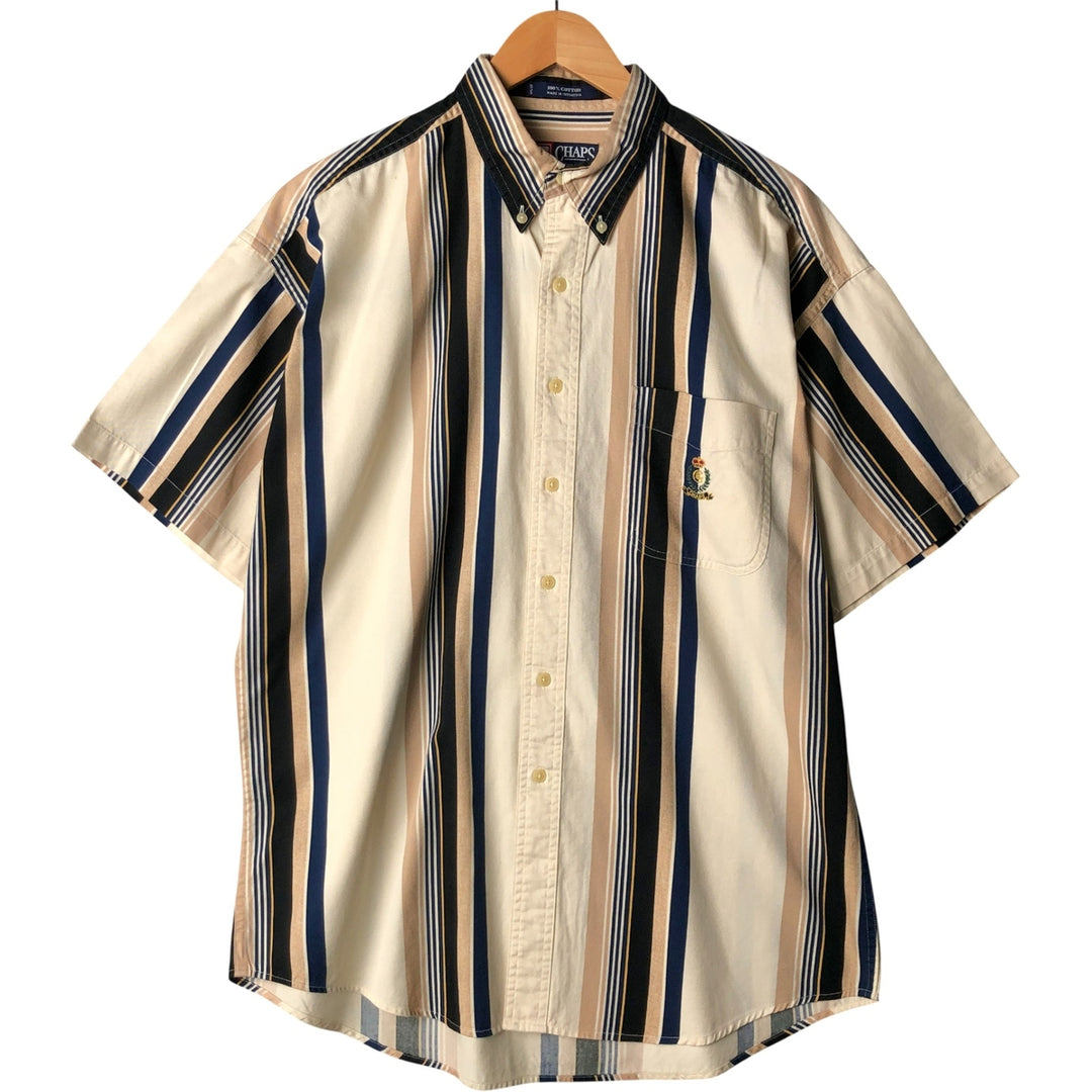 Ralph Lauren Chaps short-sleeved button-down striped shirt, men's size L cotton Beige type Vintage Second Hand