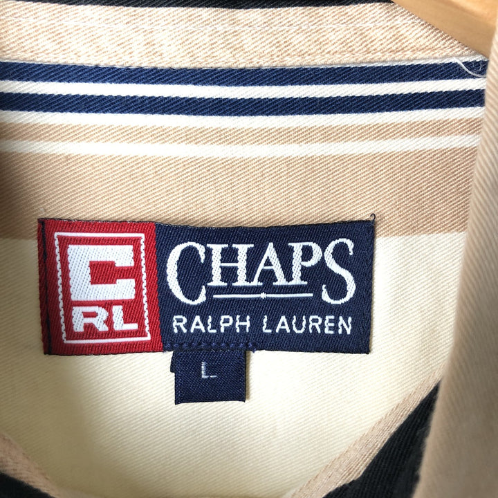 Ralph Lauren Chaps short-sleeved button-down striped shirt, men's size L cotton Beige type Vintage Second Hand