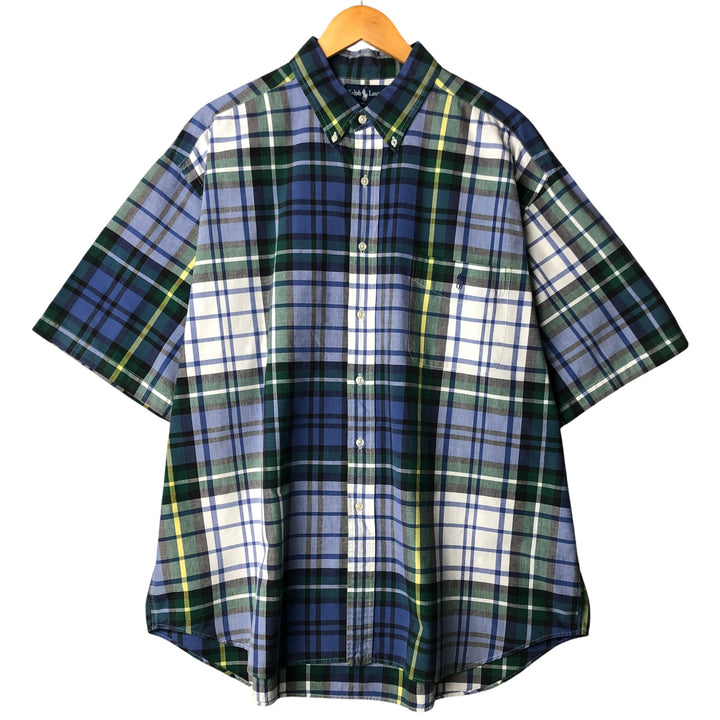 Ralph Lauren Big Shirt, Short Sleeve Button-Down Check Shirt, Men's Size XL cotton white type Vintage Second Hand