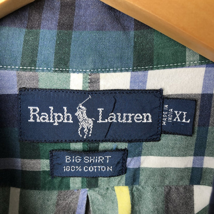 Ralph Lauren Big Shirt, Short Sleeve Button-Down Check Shirt, Men's Size XL cotton white type Vintage Second Hand
