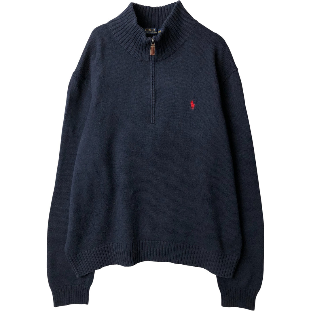 Ralph Lauren POLO RALPH LAUREN Cotton Knit Half-Zip Sweater Men's XXL cotton navy blue type Vintage Second Hand