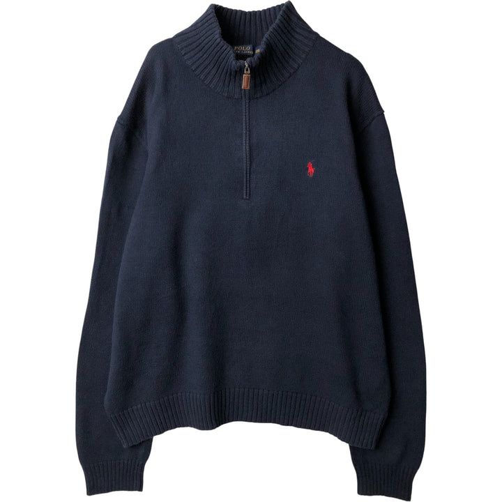 Ralph Lauren POLO RALPH LAUREN Cotton Knit Half-Zip Sweater Men's XXL cotton navy blue type Vintage Second Hand