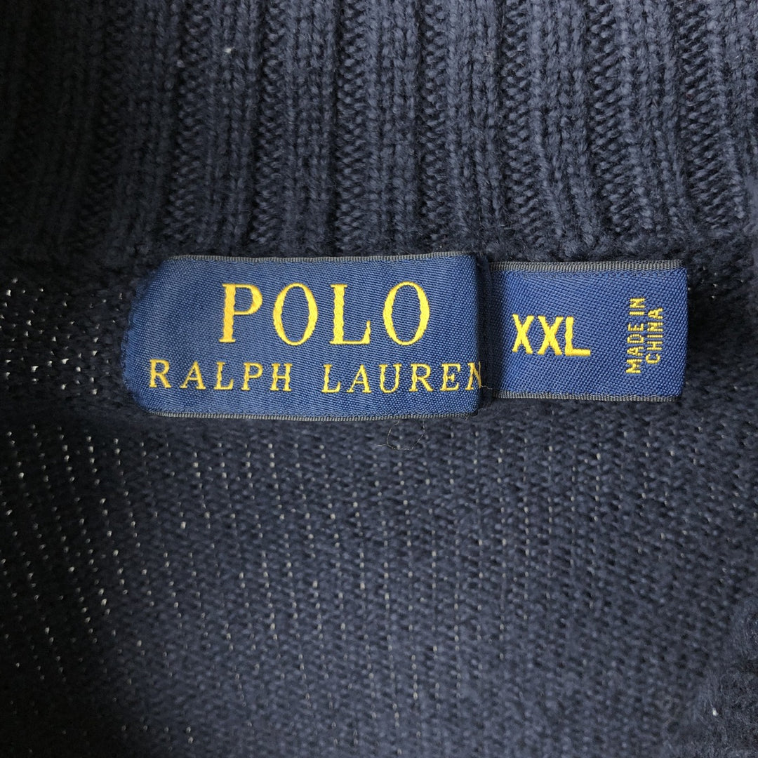 Ralph Lauren POLO RALPH LAUREN Cotton Knit Half-Zip Sweater Men's XXL cotton navy blue type Vintage Second Hand