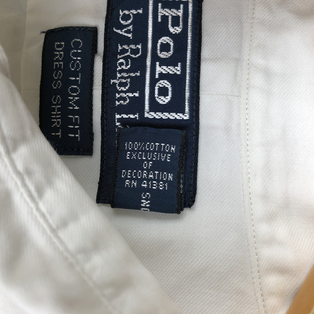 Ralph Lauren Custom Fit Dress Shirt, long-sleeved button-down shirt, men's size M cotton white type Vintage Second Hand