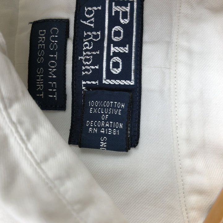 Ralph Lauren Custom Fit Dress Shirt, long-sleeved button-down shirt, men's size M cotton white type Vintage Second Hand