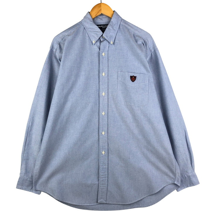 Ralph Lauren POLO GOLF long-sleeved button-down shirt, men's size L cotton Blue type light blue Vintage Second Hand