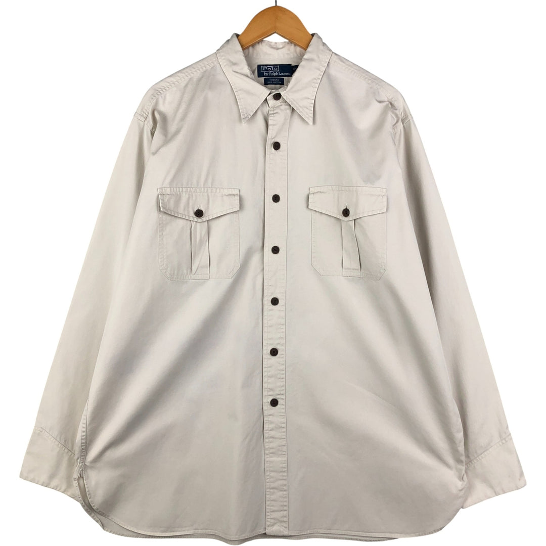 Ralph Lauren POLO by Ralph Lauren TOBIAS long sleeve safari shirt, men's XL size cotton ivory Vintage Second Hand