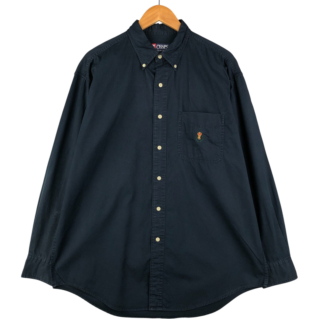 Ralph Lauren Chaps long-sleeved button-down shirt, men's size L cotton black type Vintage Second Hand
